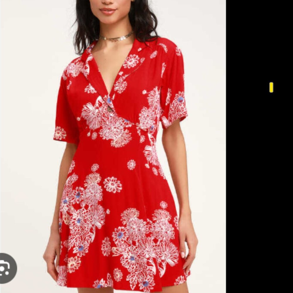 Free People Red Floral “Blue Hawaiian” Dress (M)